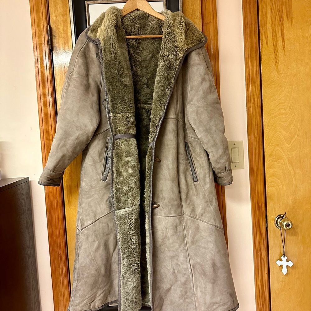 Shearling sheep skin long coat 100% Genuine!